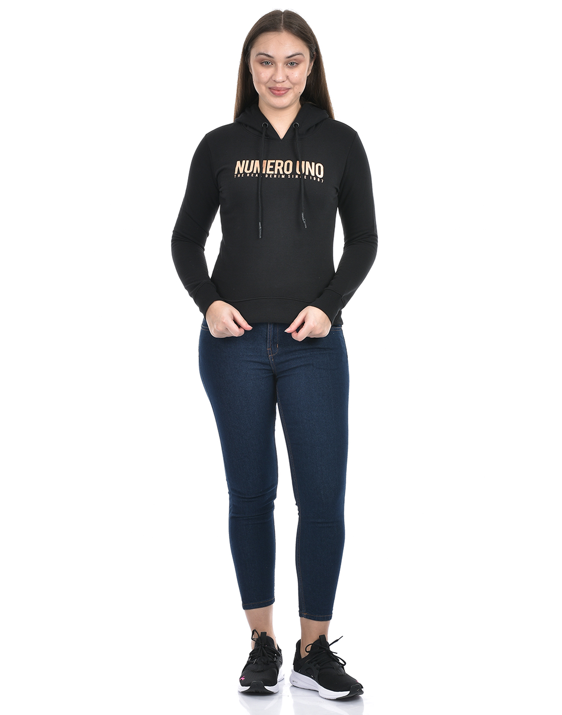 Numero Uno Women Abstract Black Sweat Shirt